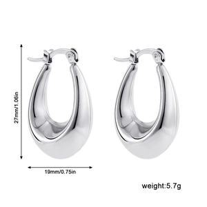 Detailed view of silver teardrop earrings with dimensions 27mm x 19mm and 5.7g weight