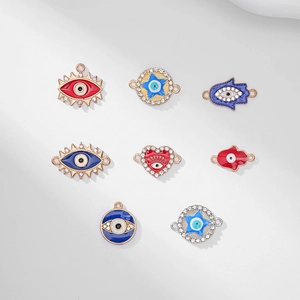 Evil Eye Hamsa Hand Charms Alloy Enamel Rhinestone Pendants For DIY Jewelry Making Necklaces Earrings