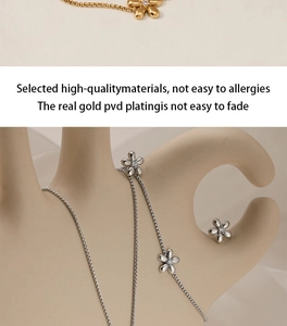Detailed view of flower jewelry set with gold PVD plating and anti-fading texture