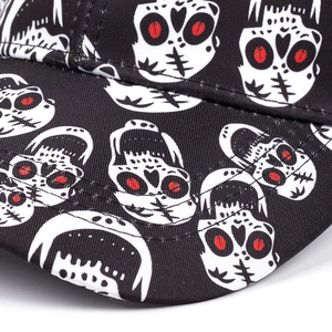 Halloween baseball cap with skull prints and red eyes, stylish outdoor sun hat design