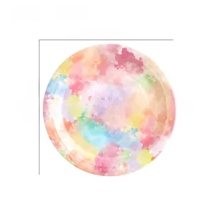 Detail view of 7-inch watercolor paper plates showing 18cm diameter and embossed edges
