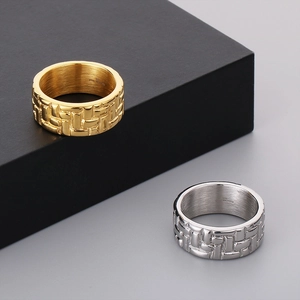 Vintage irregular wide woven stainless steel rings in gold and silver finishes