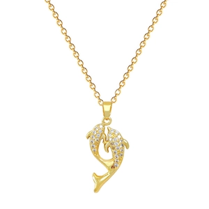 Luxurious gold dolphin pendant necklace with shimmering crystals for elegant women
