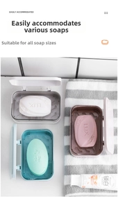 Detail of three colored double-layer drainage soap boxes with transparent dust lids