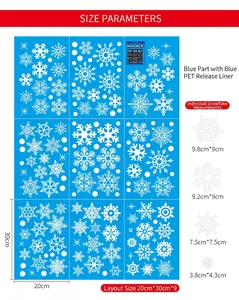 Detailed size parameters for Christmas snowflake static stickers showing 20x30cm PET sheets