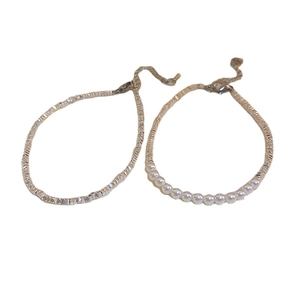 Minimalist silver-tone irregular beaded bracelets set with pearls and adjustable chain