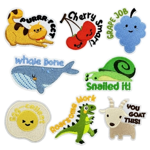 Cartoon Animal Fruit Food Punny Text Embroidery Iron On Patches For DIY Clothes Bags Decoration Fabric Applique