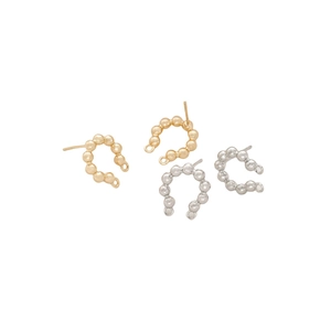 Polished gold and silver beaded C-hoop earrings with 925 silver pins jewelry base