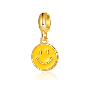 Charming golden smiley face charm pendant with yellow enamel for DIY jewelry making