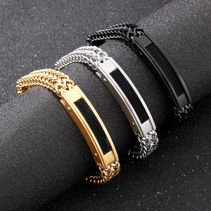 Men's punk stainless steel square chain bracelet in gold, silver, and black finishes