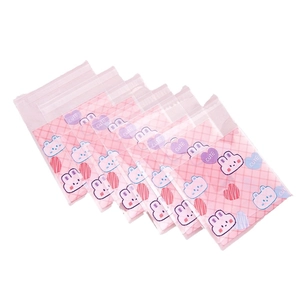 Cute pink rabbit cartoon resealable plastic bags for cookie packaging and jewelry storage
