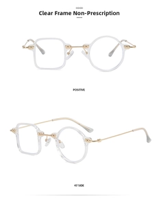 Unique asymmetrical transparent frame glasses with square and round lens detail
