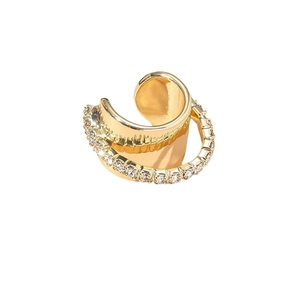 Minimalist gold-finished C-shaped ear cuff featuring sparkling pavé crystal details