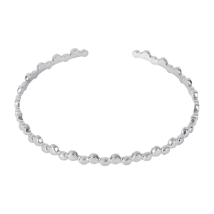 Minimalist silver stainless steel C-shape open cuff bracelet with bubble bead texture