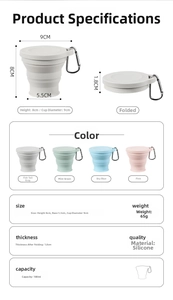 Detailed size parameters of 180ml portable folding silicone cup with carabiner clip