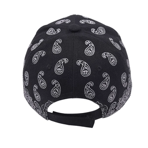 Gorra de béisbol negra con estampado paisley y correa ajustable para hombre y mujer