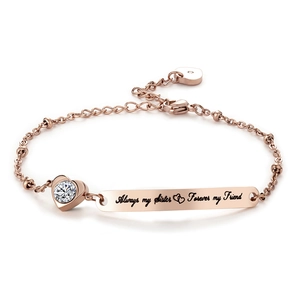 Stainless Steel Heart Rhinestone Charm Bracelet Engraved Always My Sister Forever My Friend Lettering Rose Gold Jewelry Gift