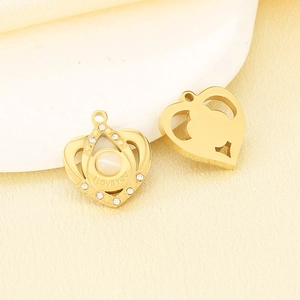 Golden stainless steel heart pendants with zircon and I Love You engraving for DIY necklace