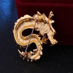 Vintage golden dragon brooch pin for men's suits with detailed dragon badge design