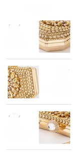 Detail of gold evening clutch featuring amber crystals and fine beadwork texture