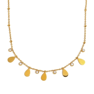 Collier en acier inoxydable plaqué or 18 carats avec pendentif goutte et zircon clair