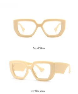 Beige vintage oversized eyewear frame showing front and 45-degree side view perspectives