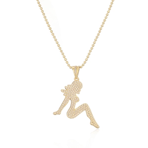 18K gold plated necklace featuring a female silhouette pendant encrusted with cubic zirconia