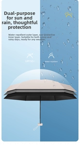 UPF50+ sun protection and water-resistant flat folding umbrella in beige grey and black