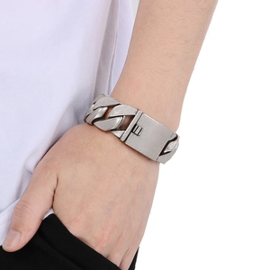 Vintage silver chunky Cuban link bracelet with bold square clasp for men