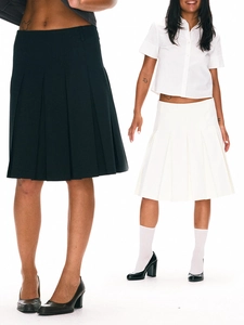 Women Pleated Midi Skirt Cotton Blend High Waist Preppy Style JK Academic A-Line Solid Color Casual