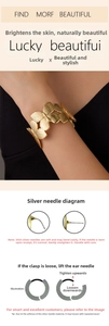 Detail of gold butterfly cuff bracelet with S925 silver needle material technical description