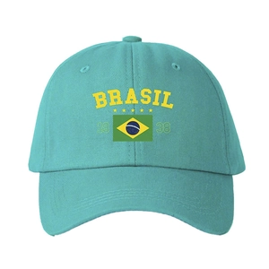 Teal blue cotton baseball cap featuring Brazil logo, flag, and 1958 world cup stars