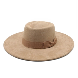 Chapeau Fedora À Large Bord Pour Femmes Suède Polyester Feutre Avec Nœud En Ruban Satin Style Rétro Élégant
