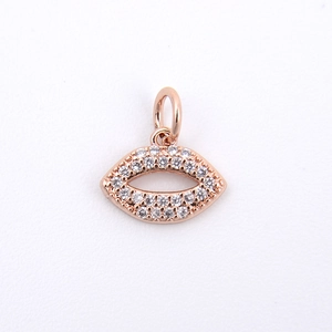 Mini copper lip pendant in rose gold with micro-paved cubic zirconia for DIY jewelry