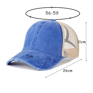 Ponytail Baseball Cap Distressed Washed Cotton Mesh Trucker Hat High Bun Ponytail Hole Breathable Sun Hat For Women