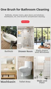 Versatile cleaning brush for bathtubs, shower glass, tiles, toilets, and bathroom surfaces