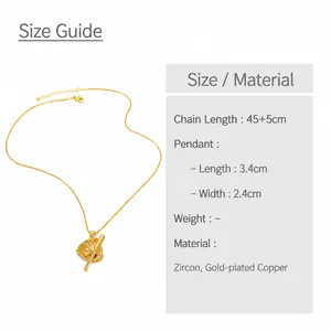 Guide des tailles du collier baseball plaqué or 18k avec pendentif serti de zircon