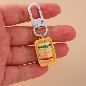 Creative realistic sandwich food keychain with a white metal clip on a resin charm