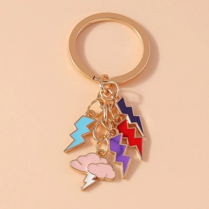 Porte-Clés Minimaliste Nuage et Éclair Or Alliage de Zinc Émail Pendentif de Sac Décoration pour Femmes Style INS Cadeau