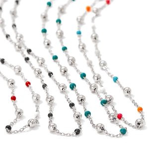 Colorful Bohemian enamel beaded stainless steel necklaces in multiple vibrant shades