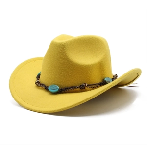 Western Cowboy Hat Wool Felt Wide Brim Ethnic Turquoise Gemstone Braided Leather Band Retro Bohemian Vintage Style