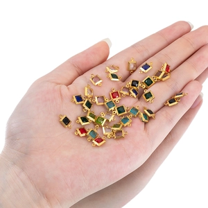Handheld square stainless steel pendants with colorful zircon crystals for DIY jewelry