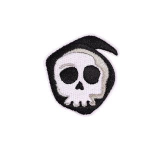 Embroidered grim reaper skeleton patch with white border for clothing and bags decoration