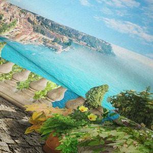 Close-up of Mediterranean sea landscape digital print on premium twill fabric tapestry