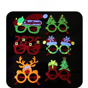 Detailed set of six neon 2026 Christmas glasses featuring reindeer and tree patterns