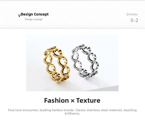Detailed view of hollow smiley face pattern on gold and silver stainless steel rings