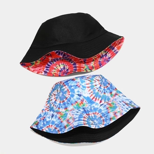 Double-sided rainbow tie-dye cotton bucket hat with reversible black canvas inner lining