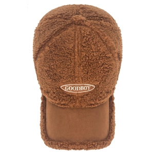 Casquette baseball d'hiver marron en polaire avec visière en daim et broderie