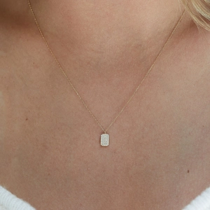 S925 sterling silver 14K gold rectangular pendant necklace with sparkling zircons