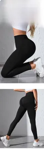 Detail view of high waist seamless yoga leggings with scrunch butt and wide waistband